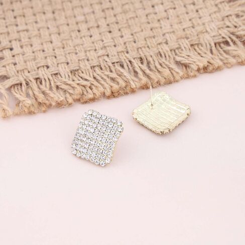 Vintage Crystal Square Stud Earrings Gold Rhinestone Square Earrings Geometric Full CZ Earrings Cz Geometric Rhinestone Earrings Jewelry for Women in Saudi Arabia