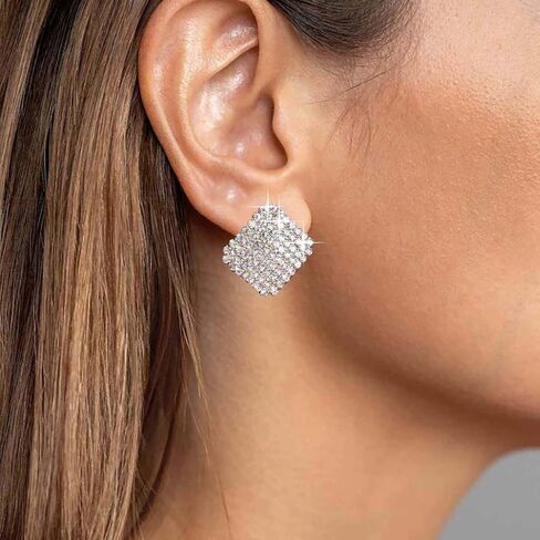 Vintage Crystal Square Stud Earrings Gold Rhinestone Square Earrings Geometric Full CZ Earrings Cz Geometric Rhinestone Earrings Jewelry for Women in Saudi Arabia