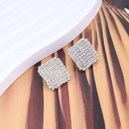 Vintage Crystal Square Stud Earrings Gold Rhinestone Square Earrings Geometric Full CZ Earrings Cz Geometric Rhinestone Earrings Jewelry for Women in Saudi Arabia