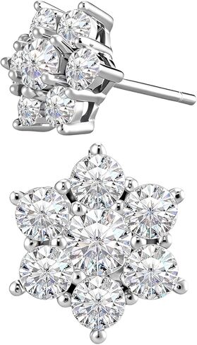 Moissanite Stud Earrings, 1.29Ct, D Color, VVS1 S925 Sterling Silver Moissanite Flower Stud Earrings, Flower Cluster Earrings, Valentines Anniversary Birthday Mothers Day Jewelry Gifts for Women in Saudi Arabia