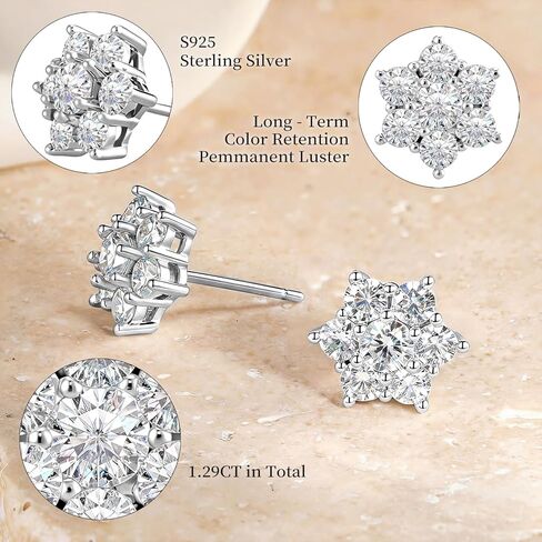 Moissanite Stud Earrings, 1.29Ct, D Color, VVS1 S925 Sterling Silver Moissanite Flower Stud Earrings, Flower Cluster Earrings, Valentines Anniversary Birthday Mothers Day Jewelry Gifts for Women in Saudi Arabia