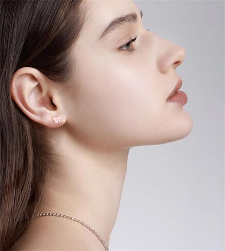 20g Pink Bow Flat Screw Back Small Stud Earrings for Women Minimalist Cute Surgical Steel Gold Plated Enamel Cartilage Tragus Piercing Sleeper Tiny Studs Hypoallergenic Birthday Gift for Daughter Bff Christmas in Saudi Arabia
