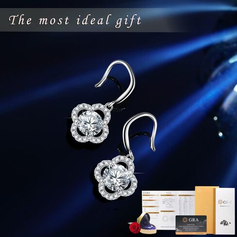 2CT Moissanite Earrings 18K White Gold Plated D Color Top Grade Cut Diamond With GRA Certification 925 Sterling Silver Ideal Gift for Women Valentines, Mothers Day, Christmas, and Birthdays in Saudi Arabia