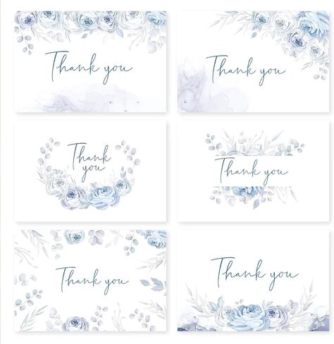 24 Pack Pre-Folded Floral Thank You Cards with Envelopes & Stickers, 6 Elegant Designs for Wedding, Baby Shower, Bridal Shower, Teacher Gifts (Blue Floral) in Saudi Arabia