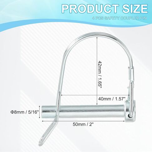 PATIKIL Trailer Coupler Pin 5/16"x2", 4 Pcs Wire Lock D Shape Safety Shaft Locking Round Pto Pins for Farm Trailers Lawn Hitches Garden Tractor Kayak Boat, Silver (8x50mm) in Saudi Arabia