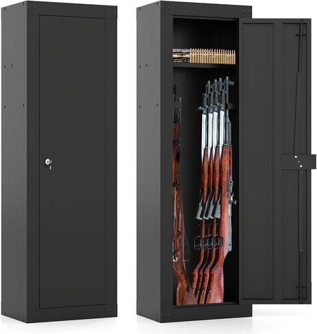 COSTWAY 8 Gun Safe for Rifles and Pistols, Quick Access Long Gun Cabinet for Home with Storage Shelf, EVA Padding, Mechanical Lock and 2 Keys in Saudi Arabia