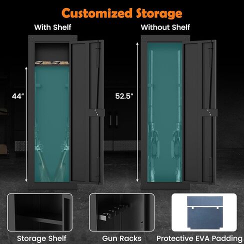 COSTWAY 8 Gun Safe for Rifles and Pistols, Quick Access Long Gun Cabinet for Home with Storage Shelf, EVA Padding, Mechanical Lock and 2 Keys in Saudi Arabia