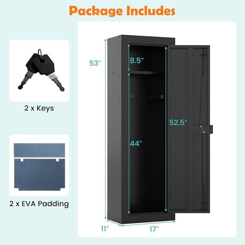 COSTWAY 8 Gun Safe for Rifles and Pistols, Quick Access Long Gun Cabinet for Home with Storage Shelf, EVA Padding, Mechanical Lock and 2 Keys in Saudi Arabia