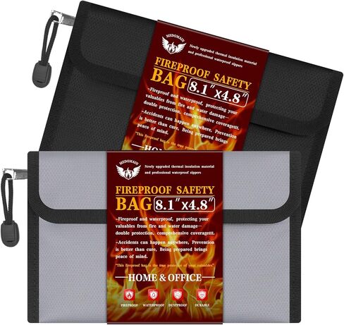 Small Money Bag (8.3“ × 5.1")，Zippered Fireproof Waterproof Document Bag， Safe Fireproof Document Box，Small Fireproof Money for Cash, Currency, Keys, and Passports (2-Pack) in Saudi Arabia
