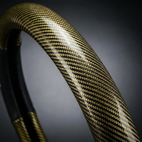 Sport Race Golden Leather Steering Wheel Cover with Black Grip Strip Anti-Slip Universal Fit for 14.75-15 inch Steering Wheel in Saudi Arabia