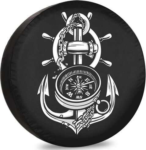 غطاء إطار احتياطي للمقطورة مرساة رائعة وبوصلة أغطية إطارات RV للإطارات القابلة للقطر مقاومة للطقس والغبار عالمية لسيارات الدفع الرباعي والمخيمات ومركبات السفر 12 بوصة 13 بوصة 14 بوصة 15 بوصة 16 بوصة 17 بوصة in Kuwait