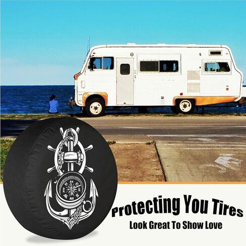 غطاء إطار احتياطي للمقطورة مرساة رائعة وبوصلة أغطية إطارات RV للإطارات القابلة للقطر مقاومة للطقس والغبار عالمية لسيارات الدفع الرباعي والمخيمات ومركبات السفر 12 بوصة 13 بوصة 14 بوصة 15 بوصة 16 بوصة 17 بوصة in Kuwait