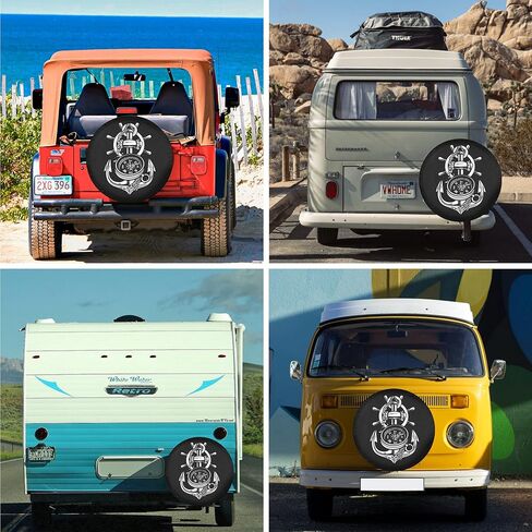 غطاء إطار احتياطي للمقطورة مرساة رائعة وبوصلة أغطية إطارات RV للإطارات القابلة للقطر مقاومة للطقس والغبار عالمية لسيارات الدفع الرباعي والمخيمات ومركبات السفر 12 بوصة 13 بوصة 14 بوصة 15 بوصة 16 بوصة 17 بوصة in Kuwait