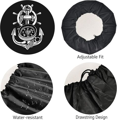 غطاء إطار احتياطي للمقطورة مرساة رائعة وبوصلة أغطية إطارات RV للإطارات القابلة للقطر مقاومة للطقس والغبار عالمية لسيارات الدفع الرباعي والمخيمات ومركبات السفر 12 بوصة 13 بوصة 14 بوصة 15 بوصة 16 بوصة 17 بوصة in Kuwait