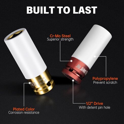 4-piece Impact Lug Nut Socket Set,1/2" Drive, Metric 17-19-21-22 mm, Thin Wall with Colored Covers, 6 Point, Wheel Lug Nut Sockets with Protective Sleeve with Non-Marring Rim Guard in Kuwait