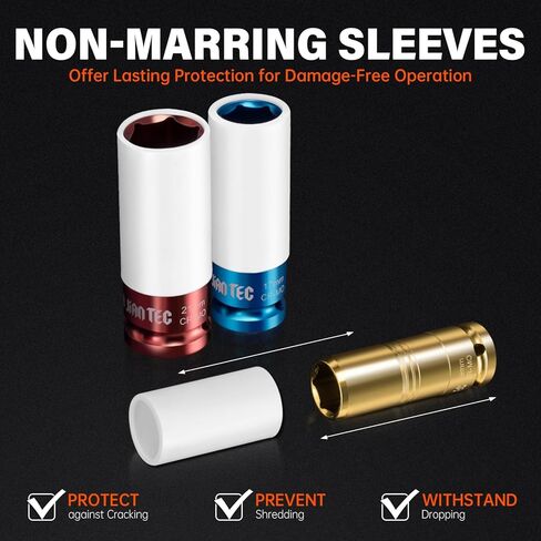 4-piece Impact Lug Nut Socket Set,1/2" Drive, Metric 17-19-21-22 mm, Thin Wall with Colored Covers, 6 Point, Wheel Lug Nut Sockets with Protective Sleeve with Non-Marring Rim Guard in Kuwait