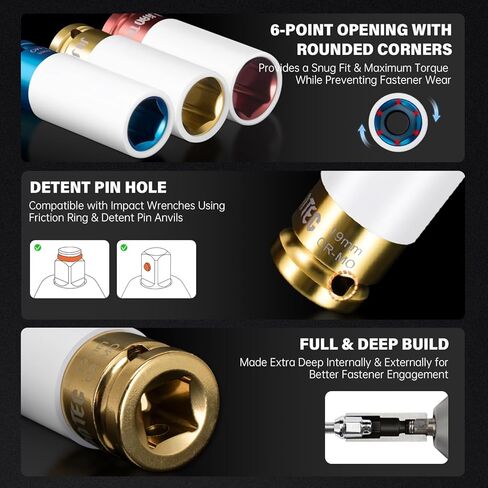 4-piece Impact Lug Nut Socket Set,1/2" Drive, Metric 17-19-21-22 mm, Thin Wall with Colored Covers, 6 Point, Wheel Lug Nut Sockets with Protective Sleeve with Non-Marring Rim Guard in Kuwait