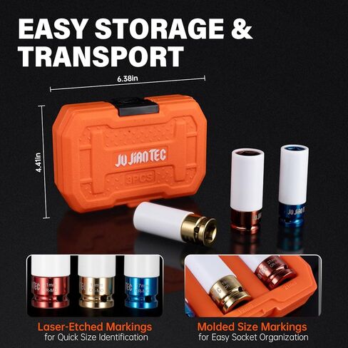 4-piece Impact Lug Nut Socket Set,1/2" Drive, Metric 17-19-21-22 mm, Thin Wall with Colored Covers, 6 Point, Wheel Lug Nut Sockets with Protective Sleeve with Non-Marring Rim Guard in Kuwait