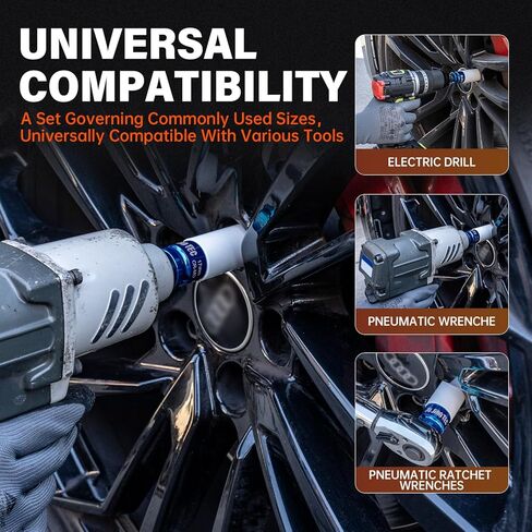 4-piece Impact Lug Nut Socket Set,1/2" Drive, Metric 17-19-21-22 mm, Thin Wall with Colored Covers, 6 Point, Wheel Lug Nut Sockets with Protective Sleeve with Non-Marring Rim Guard in Kuwait