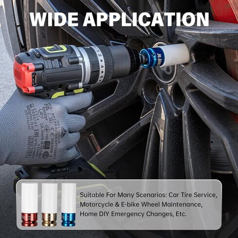 4-piece Impact Lug Nut Socket Set,1/2" Drive, Metric 17-19-21-22 mm, Thin Wall with Colored Covers, 6 Point, Wheel Lug Nut Sockets with Protective Sleeve with Non-Marring Rim Guard in Kuwait