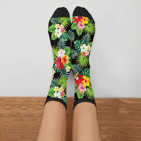 جوارب هاواي على شكل زهور النخيل الاستوائية من Giinly، جوارب دائرية مرحة، هدايا مجنونة للرجال والنساء in Kuwait