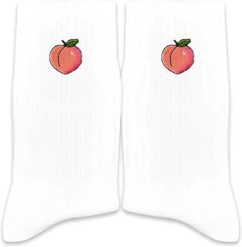 Peach Embroidery Socks, Cute Peach Lover Socks Gifts for Birthday, Summer, Christmas, etc., Gifts for Gardeners and Orchard Visitors, etc.(094) in Kuwait