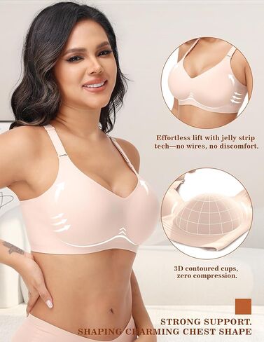 PoseFree Jelly Wireless Bra for Women No Underwire - Comfortable Seamless Full Support & Soft Padded Non-Slip Daily Wear Bras for Older Women Nude in Saudi Arabia