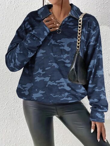 Women's Casual Long Sleeve Pullover Sweatshirt Vintage Print Loose Top Fashion Clothes in Saudi Arabia