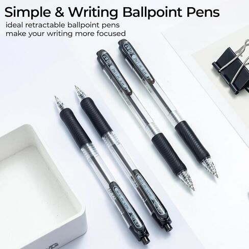 M&G Ballpoint Pens, Black Ink Roller Ball Pens Fine Point 0.7mm, Retractable Ballpoint Pens Bulk Smooth Writing with Soft Anti-Slip Grip for Note Taking Office School Women Men (12 Pack) in Saudi Arabia