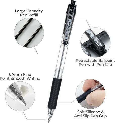 M&G Ballpoint Pens, Black Ink Roller Ball Pens Fine Point 0.7mm, Retractable Ballpoint Pens Bulk Smooth Writing with Soft Anti-Slip Grip for Note Taking Office School Women Men (12 Pack) in Saudi Arabia