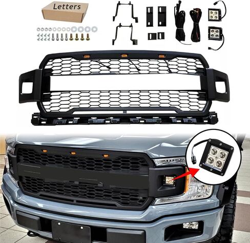 Bewild المصد الأمامي مصبغة الشواية مع أضواء جانبية تناسب 2018 2019 2020 Ford F150 F-150 بيك اب استبدال الشبكة الأمامية in Kuwait