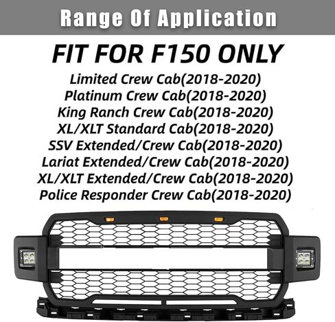 Bewild المصد الأمامي مصبغة الشواية مع أضواء جانبية تناسب 2018 2019 2020 Ford F150 F-150 بيك اب استبدال الشبكة الأمامية in Kuwait