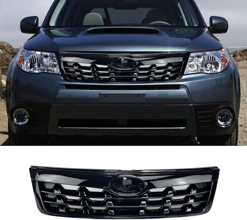 Front Bumper Upper Grill Gloss Black Grille Compatible with Subaru Forester 2009-2013 Accessories Replacement Parts in Kuwait