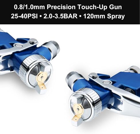 Mini HVLP Air Spray Gun with 0.8/1.0 mm Nozzles, Detail Repair Automotive Paint Gun Kit, 125ml Cup, Auto Paint Sprayer, Small Paint Gun for Car, Primer, Varnish and Top Coat (Blue) in Kuwait