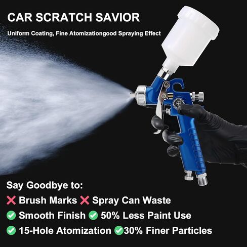 Mini HVLP Air Spray Gun with 0.8/1.0 mm Nozzles, Detail Repair Automotive Paint Gun Kit, 125ml Cup, Auto Paint Sprayer, Small Paint Gun for Car, Primer, Varnish and Top Coat (Blue) in Kuwait