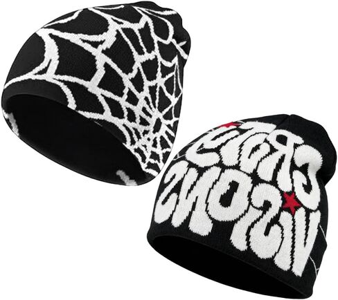 Women Beanie Winter Warm Beanies Men Casual Skullies Outdoor Y2K Gothic Spider Pattern Wool Acrylic Knitted Hat in Kuwait