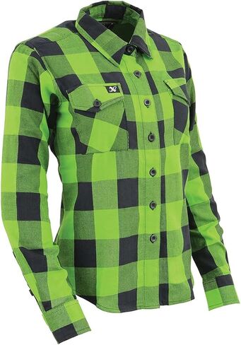 Milwaukee Leather MNG21606 Women's Lime Green and Black Long Sleeve Cotton Casual Flannel Shirt in Saudi Arabia