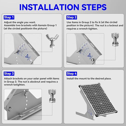 حامل تثبيت اللوحة الشمسية Voltset: دعامة زاوية قابلة للتعديل من الفولاذ الخالد مقاس 13.8 بوصة - قضبان تثبيت على الرف مع الأجهزة، متوافقة مع التركيب ضمن لوحة شمسية 200 وات للجدار والسقف والمركبات الترفيهية والقارب in Kuwait