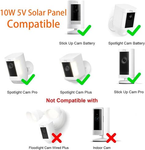 10W/5V Solar Panel Charger with Two connectors DC3.5 * 1.35 and USB-C,9.8ft/3m Charging Cable,IP65,Compatible with Ring Spotlight Cam Plus/Pro,Stick Up Cam Battery 2nd/3rd Generation in Kuwait