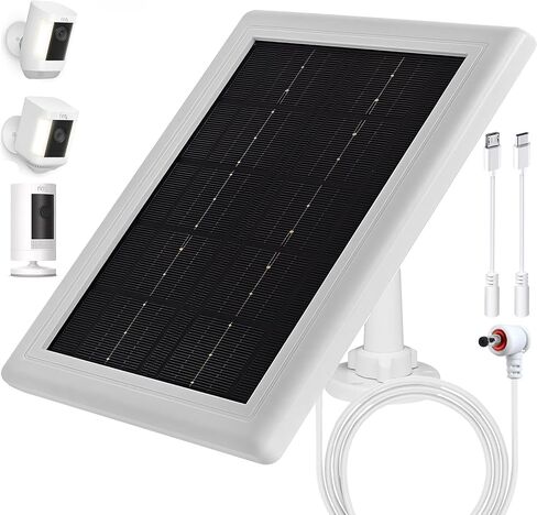 Ring Camera Solar Panel Charger,5W Solar Charger Compatible with Ring Spotlight Cam Stick Up Cam Battery Outdoor Wireless Surveillance Camera, 16.4ft Cable (White, 2 Pack) in Kuwait