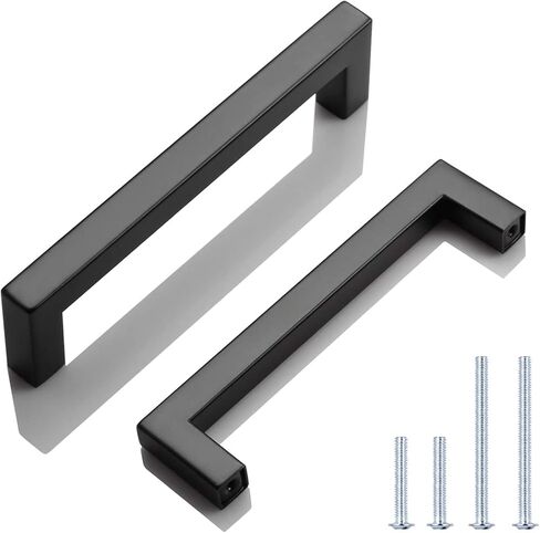 KNOBWELL 6 Pack 5 in Matte Black Kitchen Cabinet Door Handles - Stainless Steel Drawer Dresser Pulls Kitchen Cabinet Handles Black 6 Pack - 5" Hole Centers in Saudi Arabia