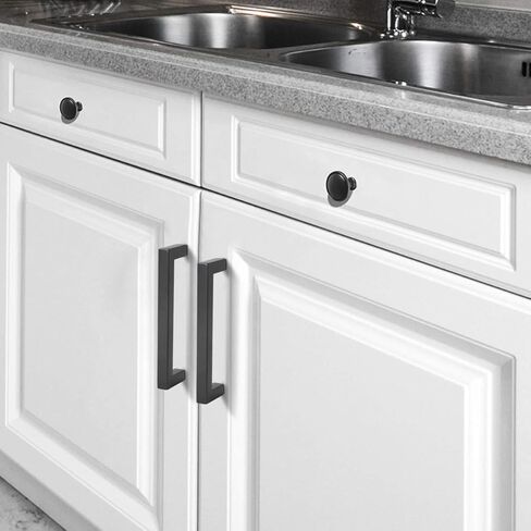 KNOBWELL 6 Pack 5 in Matte Black Kitchen Cabinet Door Handles - Stainless Steel Drawer Dresser Pulls Kitchen Cabinet Handles Black 6 Pack - 5" Hole Centers in Saudi Arabia