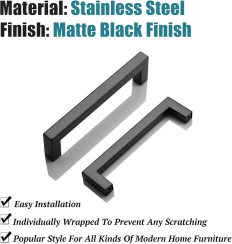 KNOBWELL 6 Pack 5 in Matte Black Kitchen Cabinet Door Handles - Stainless Steel Drawer Dresser Pulls Kitchen Cabinet Handles Black 6 Pack - 5" Hole Centers in Saudi Arabia