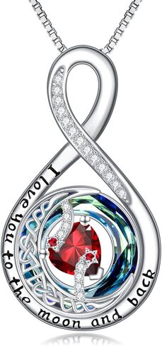 TOUPOP Birthstone Necklace for Women 925 Sterling Silver Moon and Star Pendant Necklaces I Love You to the Moon and Back Jewelry Anniversary Birthday Gifts for Her Wife Girlfriend Mom in Saudi Arabia
