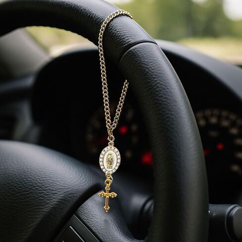 Steering Wheel Rosary Charm, Car Rosary with Virgin Mary Charm & Cross, Religious Hanging Pendant for Steering Wheel, Rearview Mirror or Keychain, Car Decoration Present for Men Women (TypeA) in Saudi Arabia
