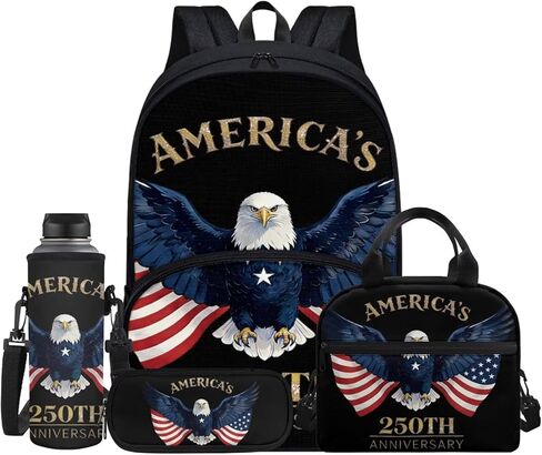 Bitter Dog USA Flag Backpack Kids School Bag, 3D Puppy Sunflower BookBags 4 Pcs Lunch Box Water Bottle Carrier Bag, Yellow Flower Girls Boys Large Capacity Rucksack in Saudi Arabia