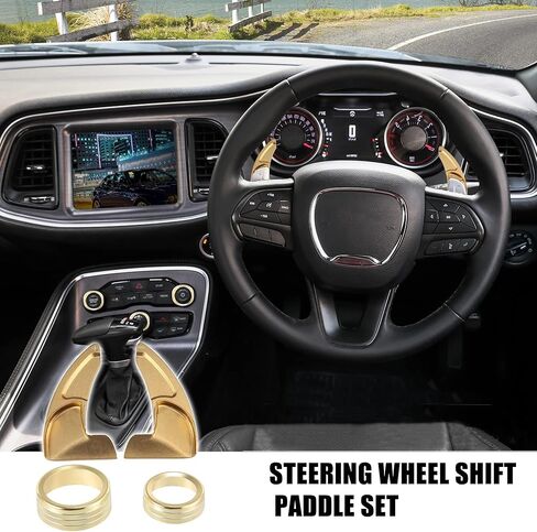 Unifizz Car Gold Tone Steering Wheel Shift Paddle Shifter Extension Set with AC Volume Switch Knob Cover Ring Trim for Dodge Challenger Charger 2015-2021 in Saudi Arabia