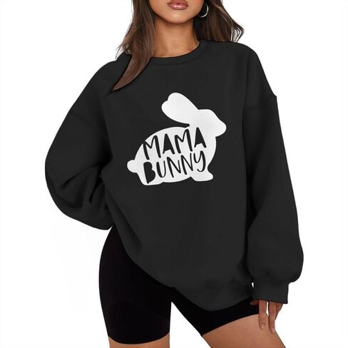 Easter Mama Bunny Sweatshirts for Women Oversized Graphic Pullovers Long Sleeve Crew Neck Tops Plus Size in Saudi Arabia