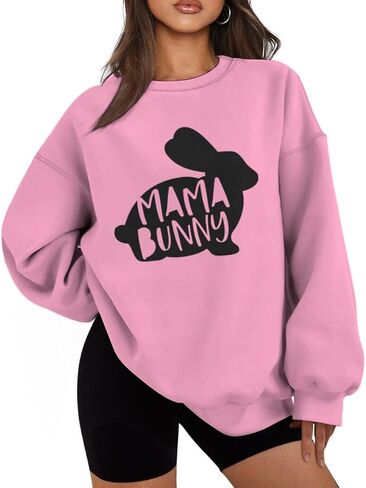Easter Mama Bunny Sweatshirts for Women Oversized Graphic Pullovers Long Sleeve Crew Neck Tops Plus Size in Saudi Arabia