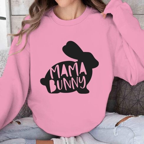 Easter Mama Bunny Sweatshirts for Women Oversized Graphic Pullovers Long Sleeve Crew Neck Tops Plus Size in Saudi Arabia
